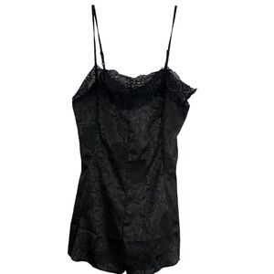 Minkpink NWT Black Satin Romper With Lace Detail Size Large